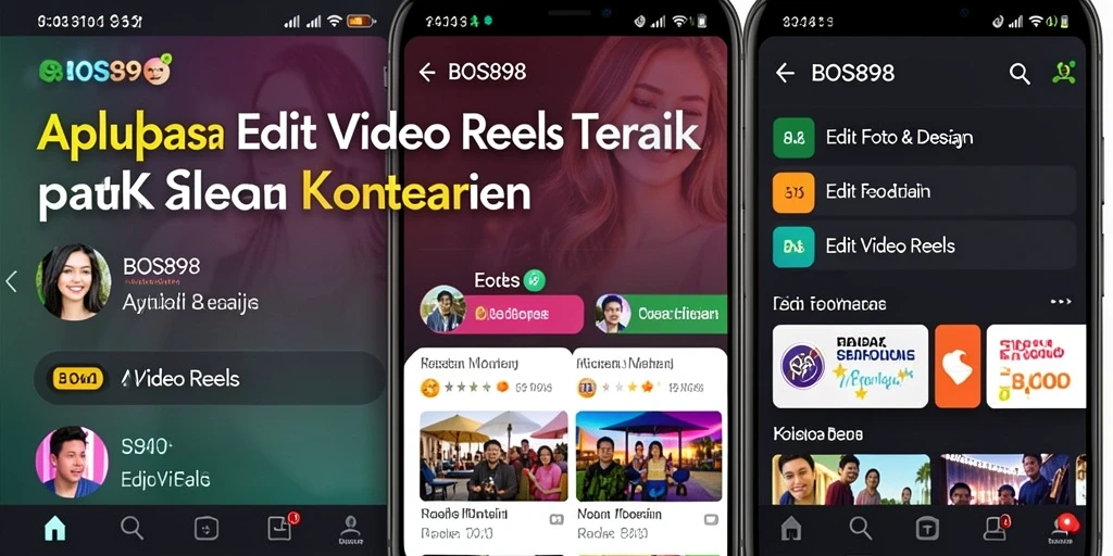 Tampilan antarmuka aplikasi BOS898 untuk Edit Video Reels.