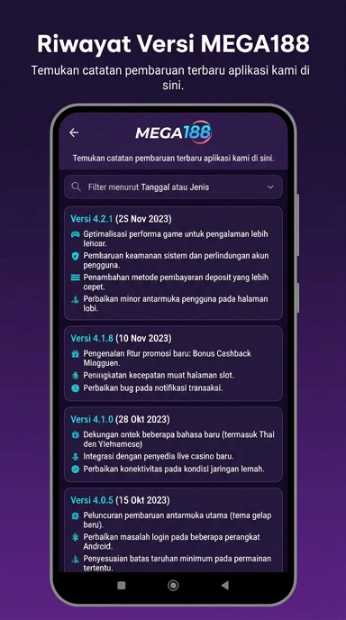 Riwayat Versi Mega188 untuk Pengguna Android